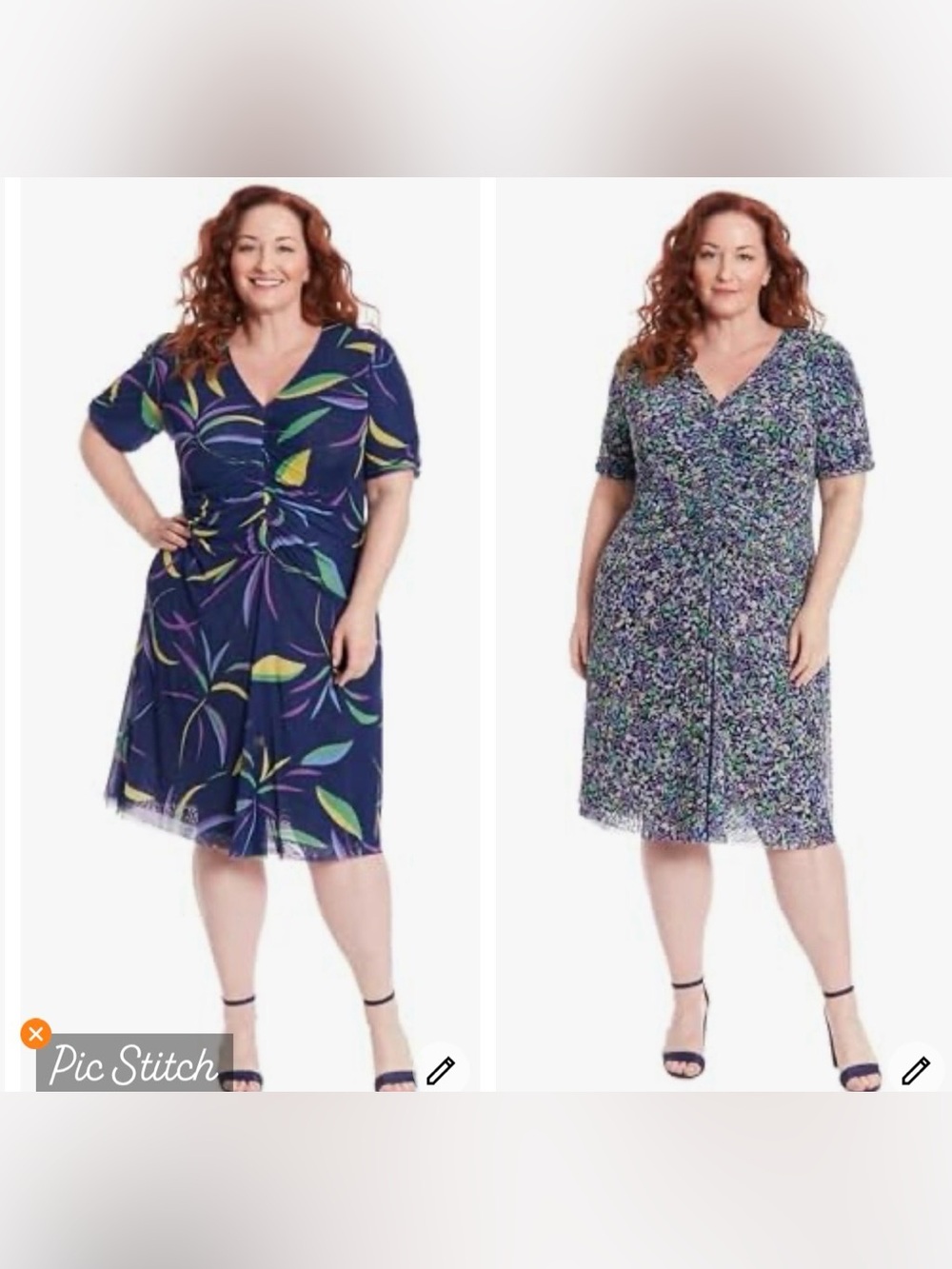 Maggy London Reversible Midi Dress Navy Floral and Navy Leaves Patterns Size L?